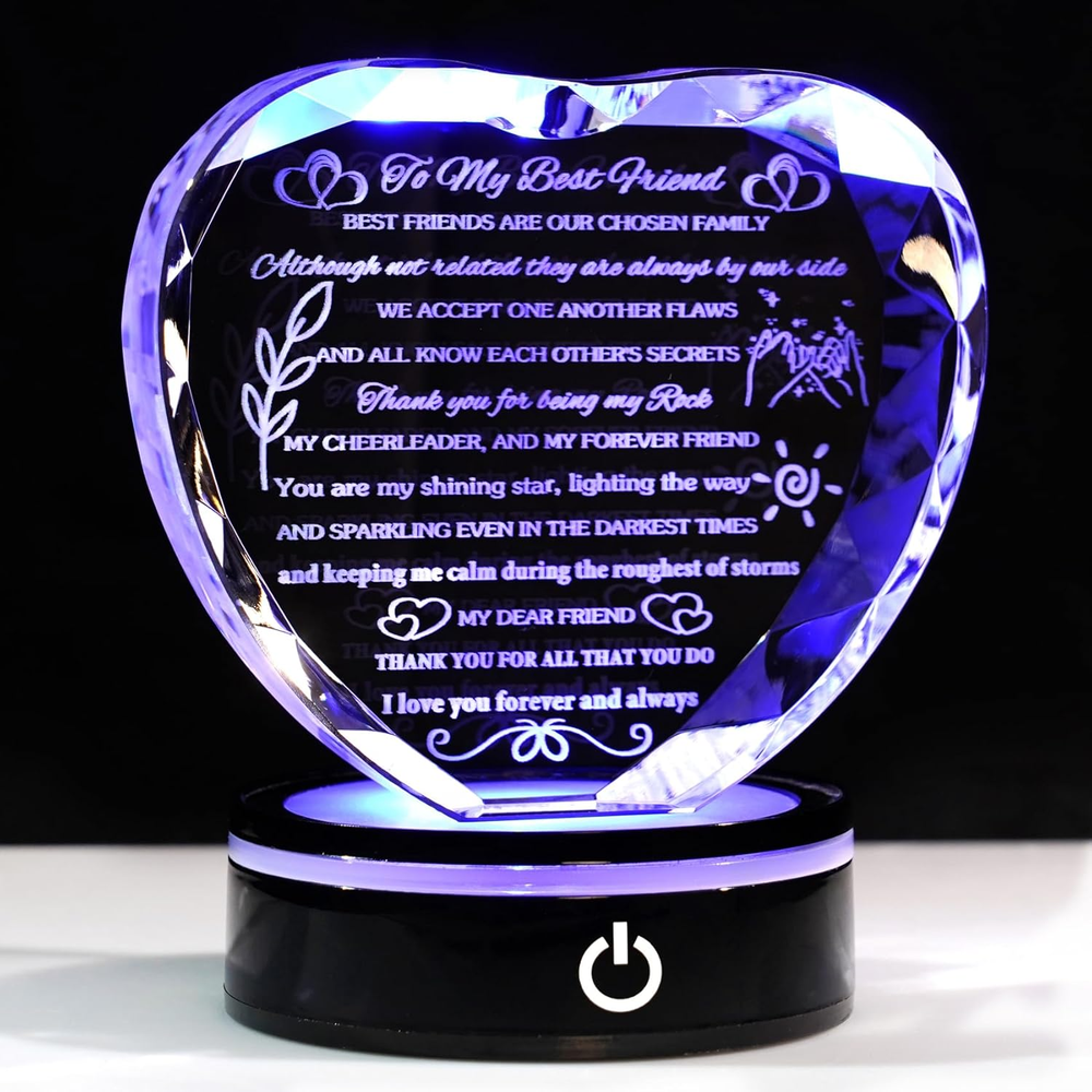 Best Friend Birthday Gifts with LED Base Crystal Heart Keepsakes Gifts for Frien