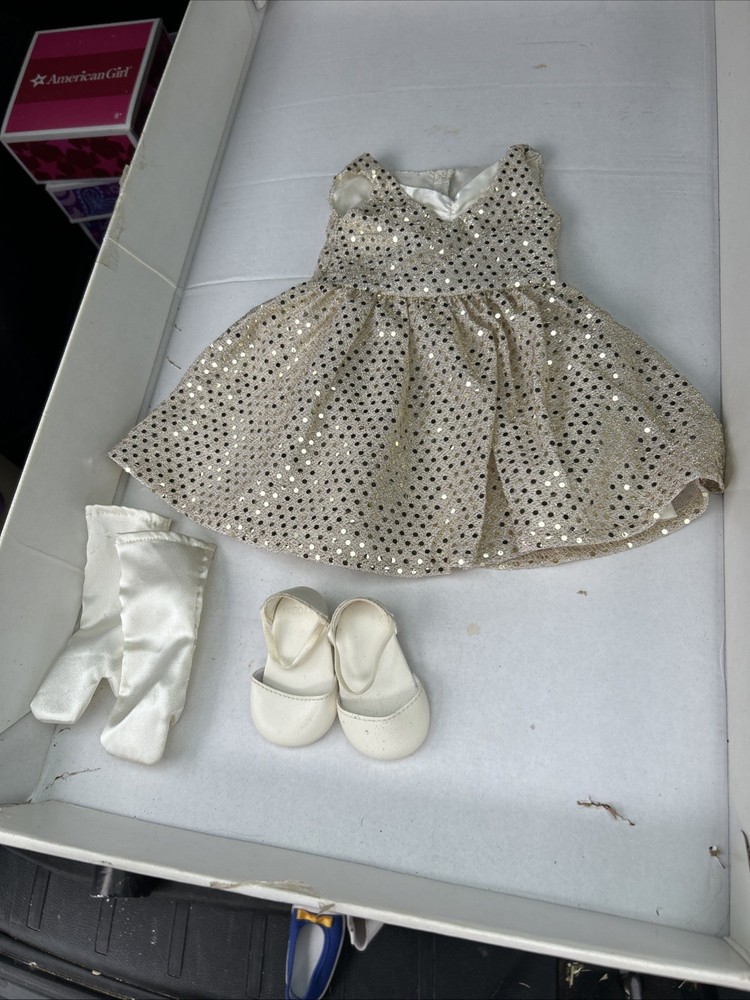 American Girl Doll 2009 Dancing Star Outfit with Gold Sequin Dress Gloves and Shoes