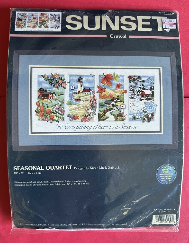 Dimensions 18x9 Sunset Crewel Kit by Karen Marie Zabroski Seasonal Quartet 11119-image