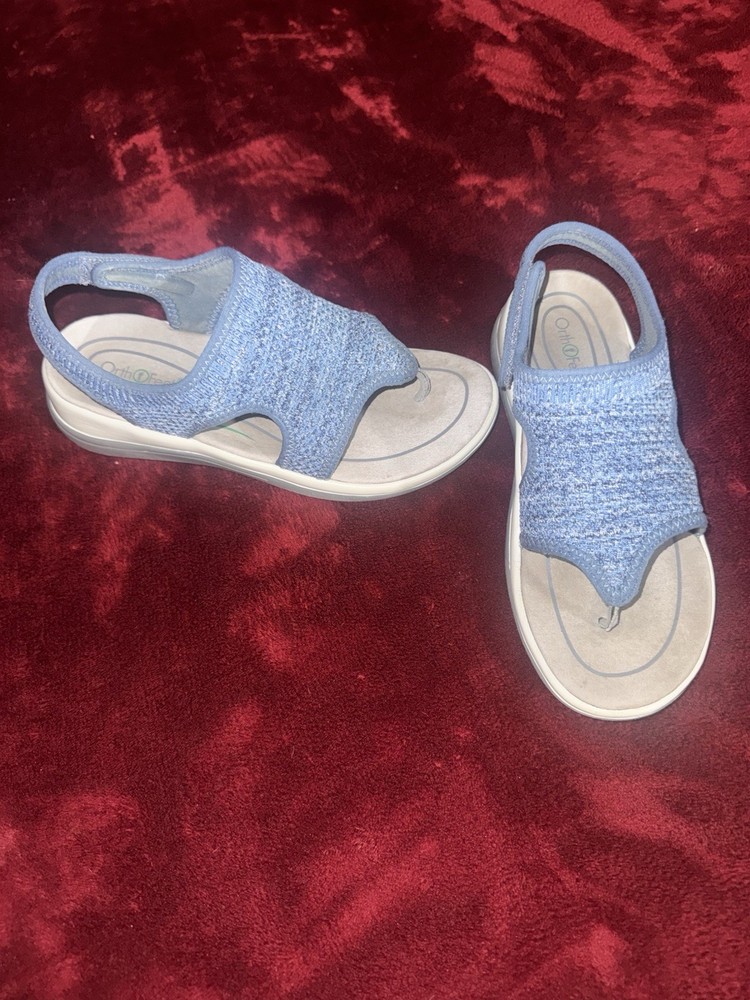 Orthofeet Comfort Orthopedic Thong Sandals Blue Crochet Wide Upper 7.5