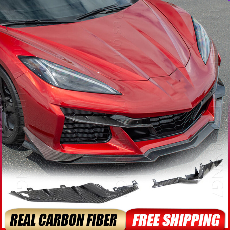 For Chevrolet Corvette C8 Z06 20UP REAL CARBON Front Bumper Splitter Canards Fin
