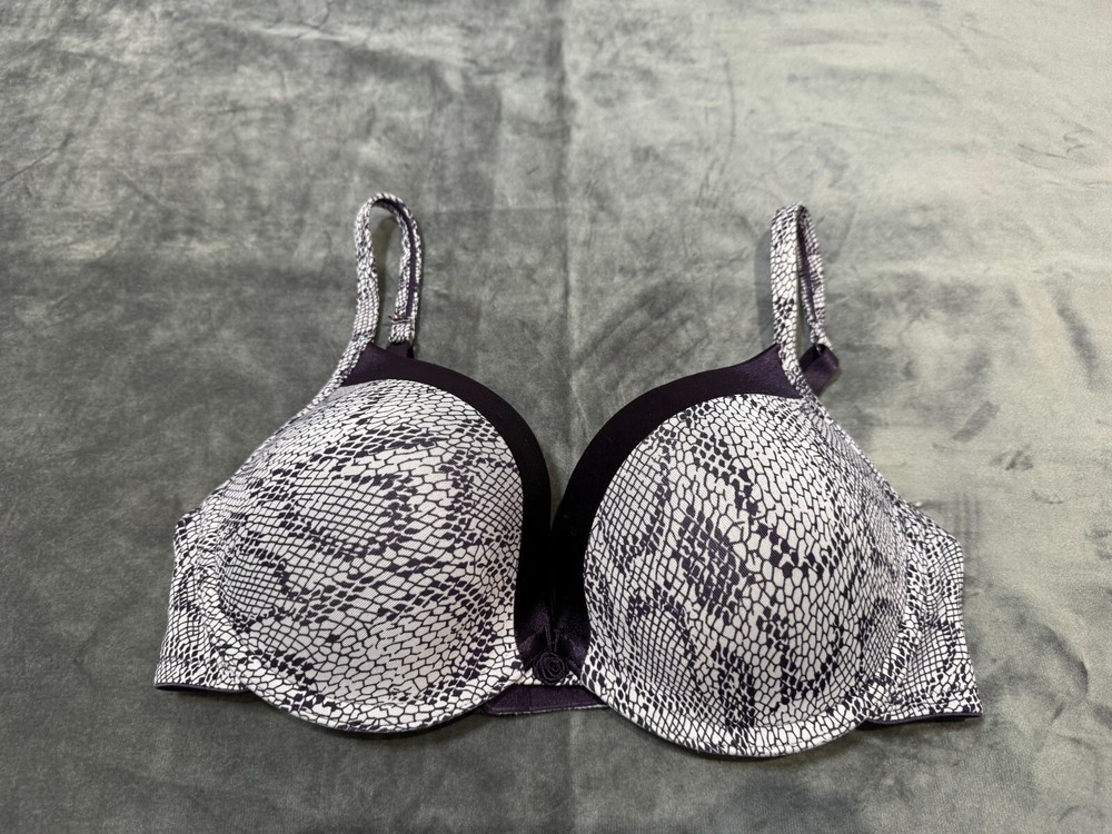 BHS Bra Underwired Padded Lace Trim Snake Print Bra Size 34DD Purple