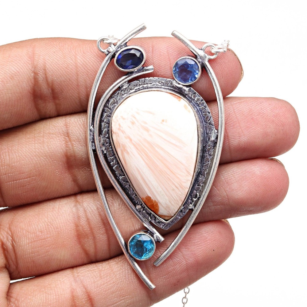 Scolecite Shell Sky Blue Topaz Mother's Day Necklace 20 Inch