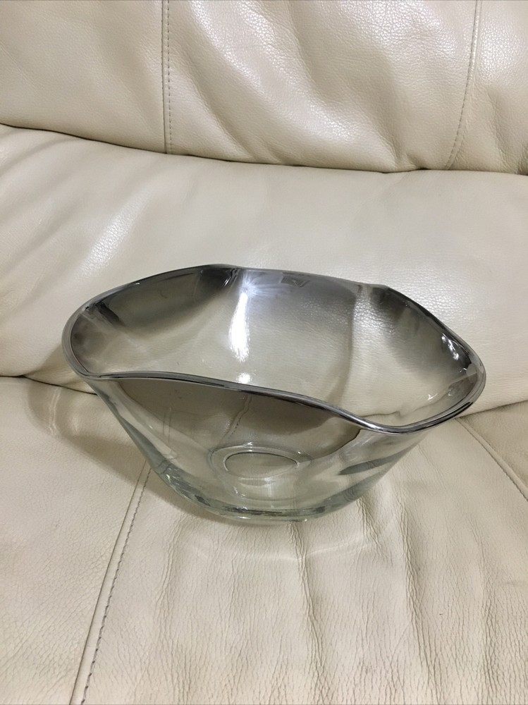 Vintage Glass Bowl With Silver Tinted Trim Good Condition