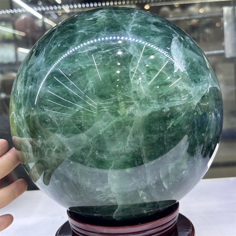32.3LB Natural Green Fluorite Crystals Ball Quartz Sphere Decoration 200mm+Stand