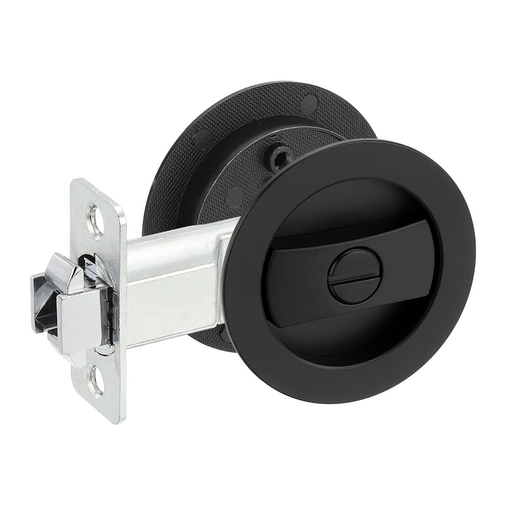 Round Pocket Door Lock Keyless Invisible Recessed Handle Latch Matte Black