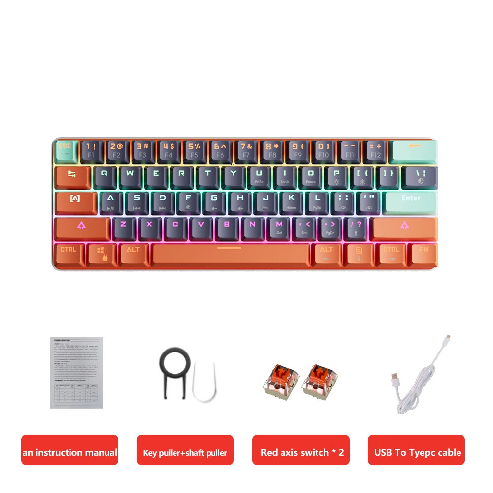 USB Mini Mechanical Gaming Wired Keyboard Red Switch 61 Key Gamer for PC Laptop