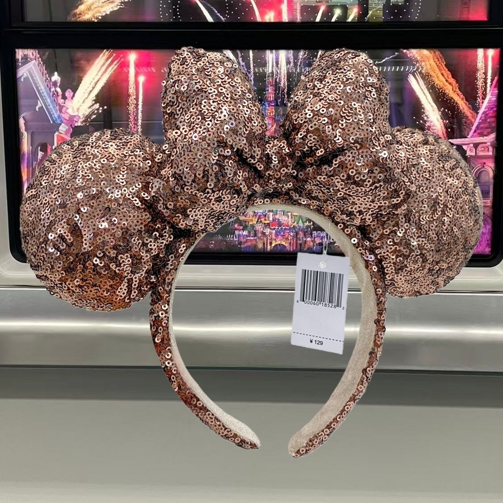 Disney` Parks Brown Sequin Shiny Headband Minnie Mouse Ears Tokyo