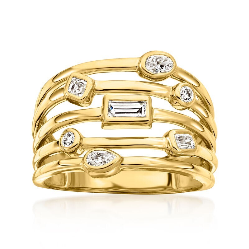 3Ct Multi-Cut Certified Moissanite Engagement Band Ring 14k Yellow Gold Plated