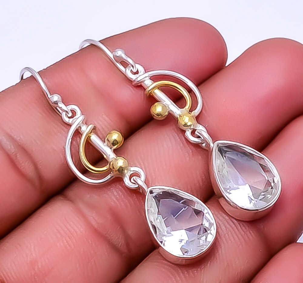 White Topaz 925 Sterling Silver Two Tone Earring 1.95