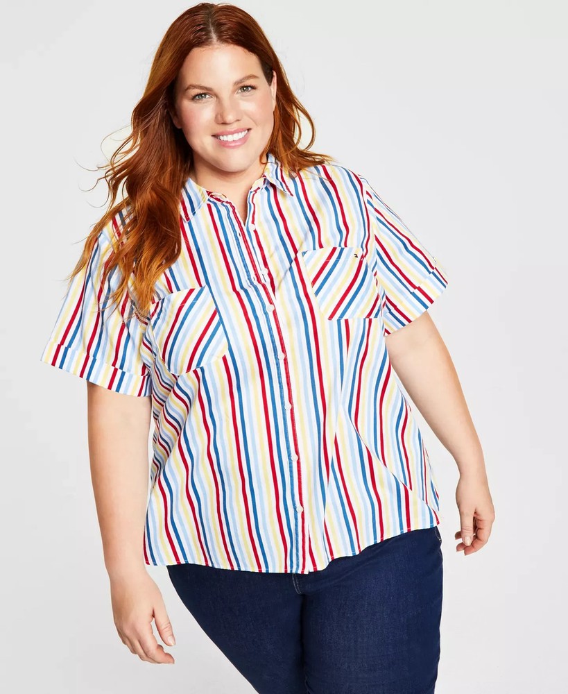 Tommy Hilfiger Women's Top Plus Sz 3X Size Striped Camp Shirt