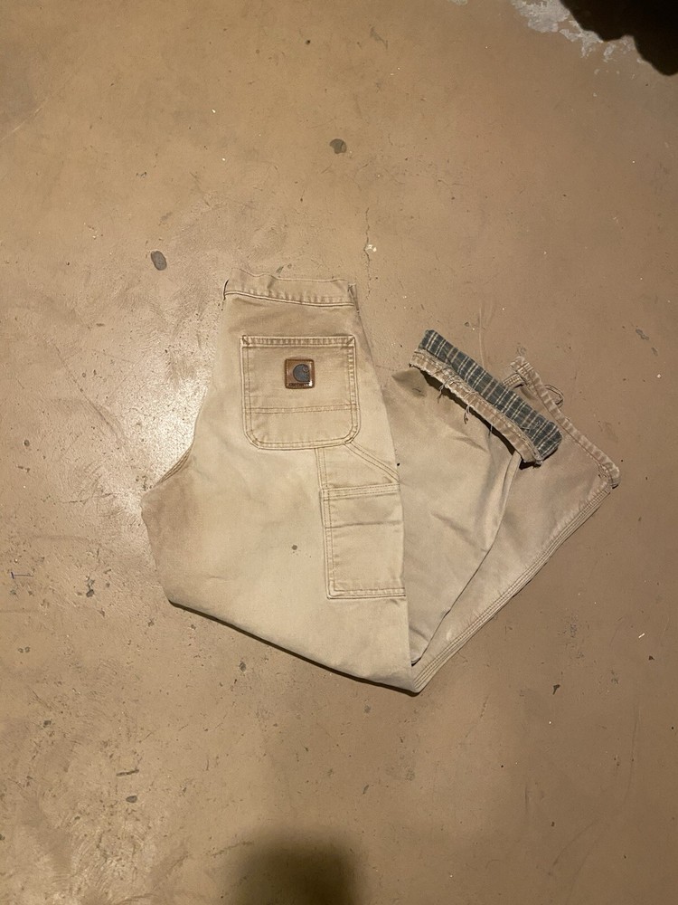 Carhartt B111 Tan Canvas Flannel Lined Carpenter Pants 28 x 32