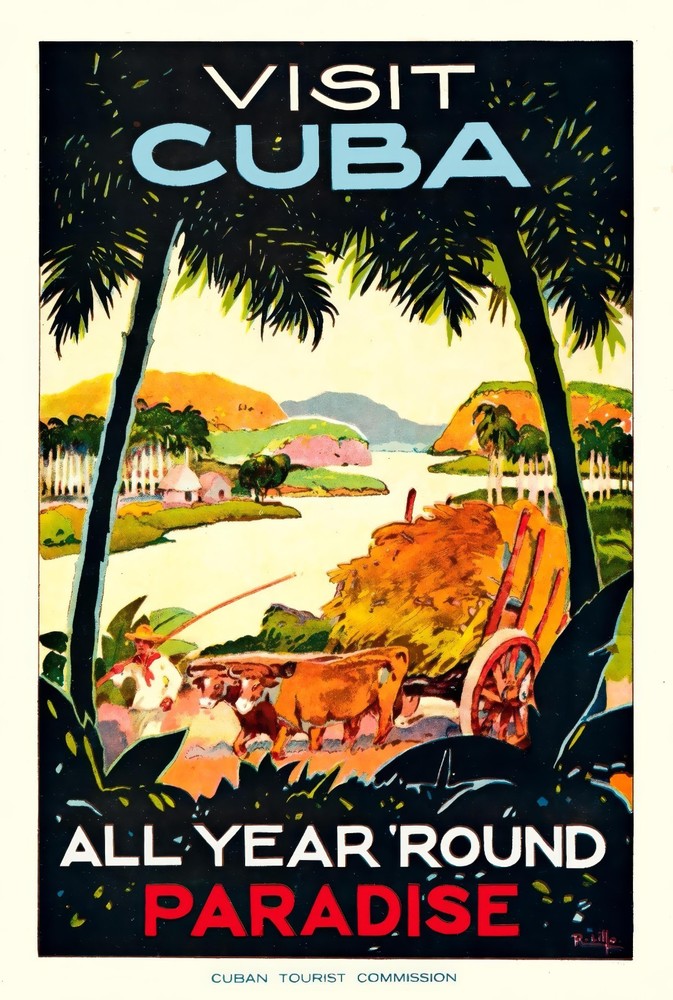 Visit Cuba All Year Round Paradise Vintage Travel Poster Print