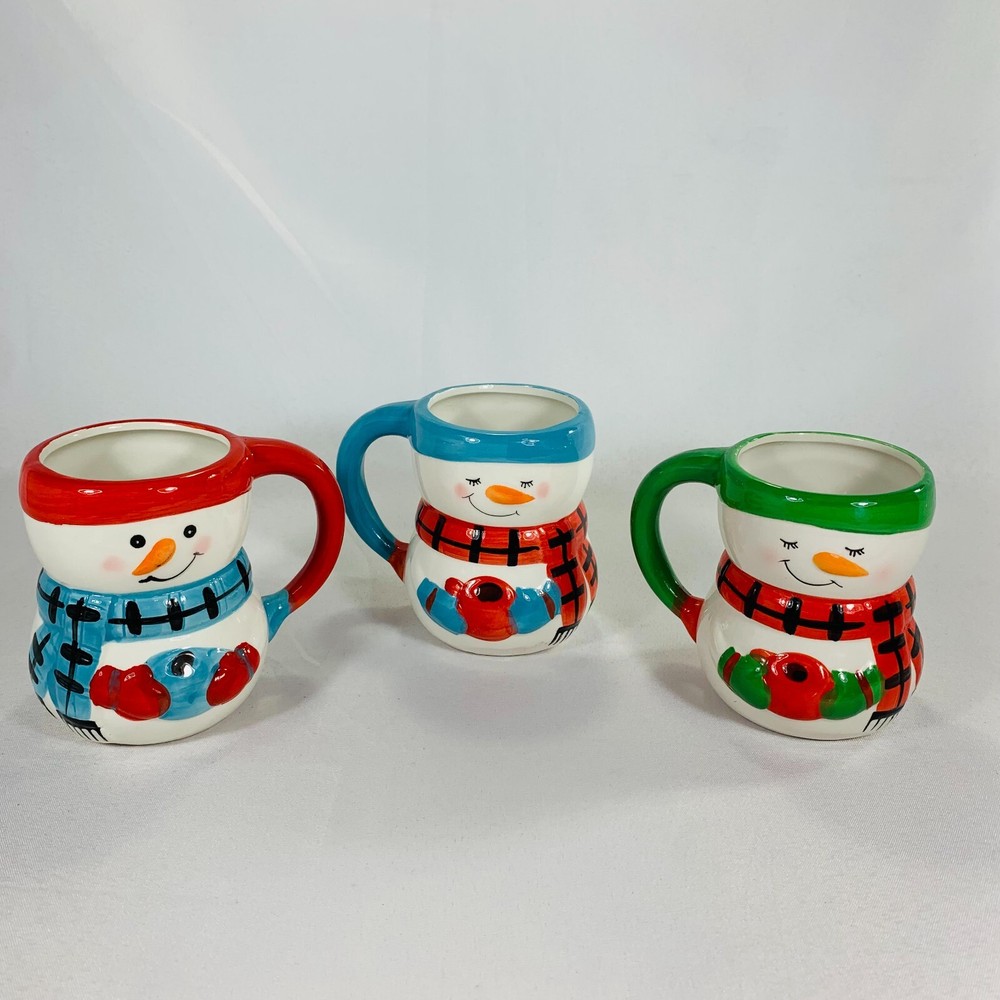 Bay Island Christmas Snowman Hot Cocoa Coffee Mug Ceramic Set of 3