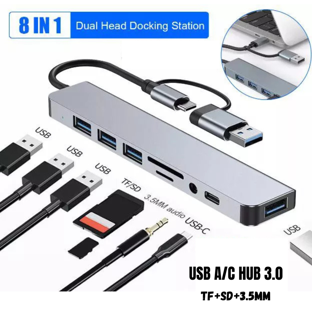 8 in 1 Multiport USB-C Hub Type C To USB 3.0 4K HDTV Adapter For Macbook Pro/Air