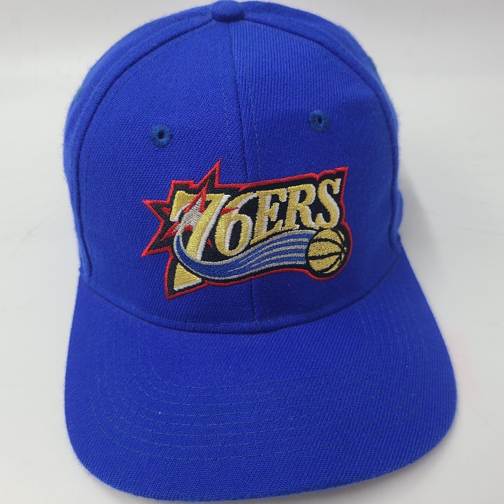 Vintage Philadelphia 76ers Hat Snapback Drew Pearson Blue NBA Wool Blend 90s Men