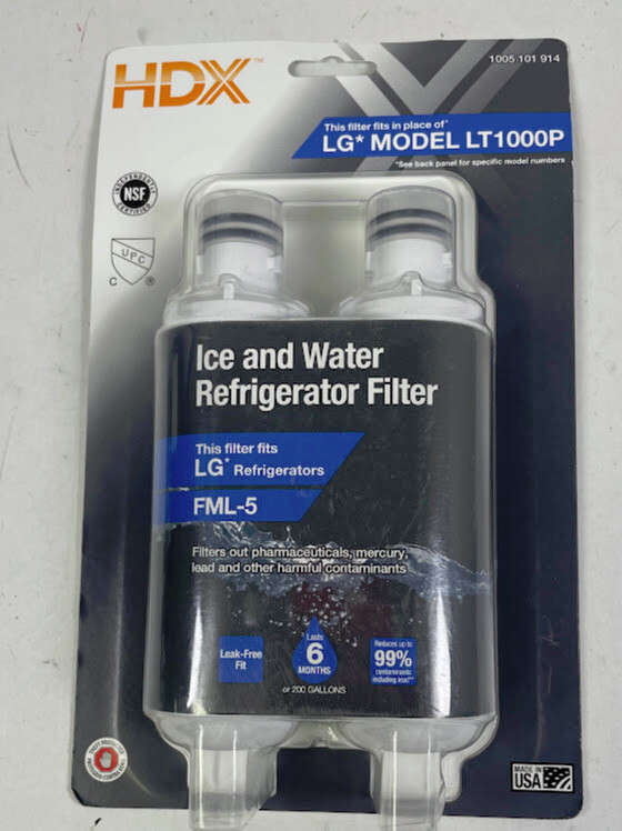 HDX FML-5 Premium Refrigerator Water Filter Replacement Fits LG LT1000P (2-Pack)