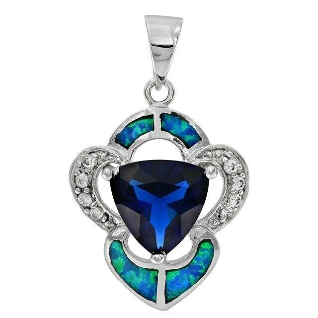 1CT Sapphire & Australian Opal Inlay 925 Sterling Silver Pendant OP5