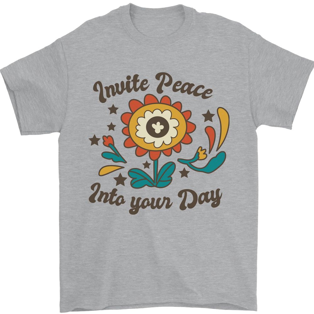 Invite Peace Into Your Day Hippy Love 60s Mens T-Shirt 100% Cotton