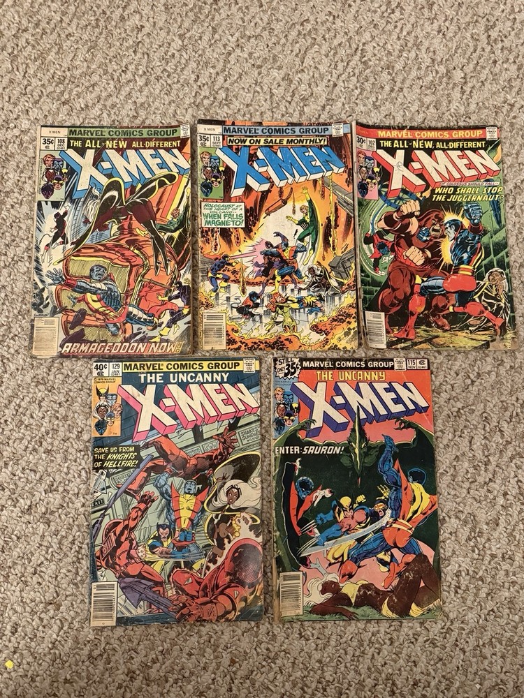 Vintage Marvel X-Men Comic Lot (5): #102 #108 #113 #115 #129