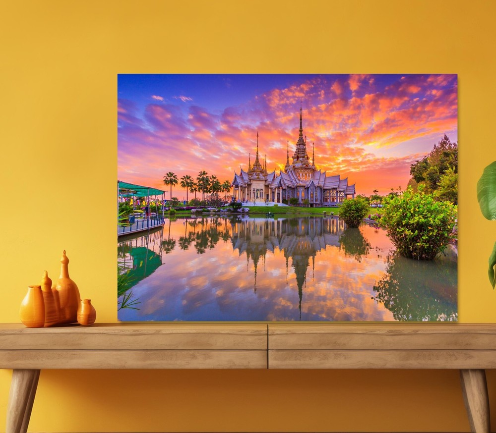 Sunset In Temple in Thailand 5mm thick Plastic Poster Ready to Hang 60x45cm