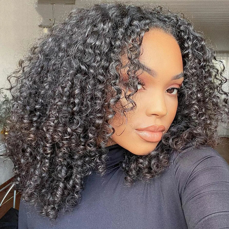 Black Afro Curly Short Wigs Human Hair Heat Resistant Glueless for Black Women