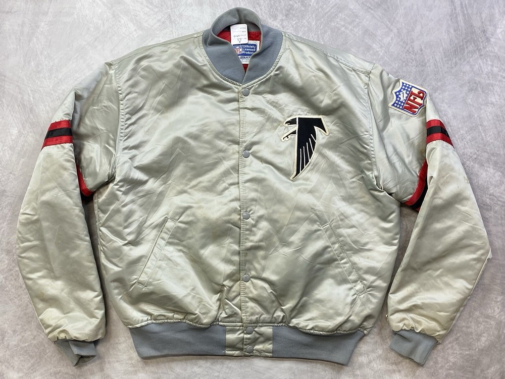 Vintage Atlanta Falcons Silver Satin Bomber Jacket by Starter Size XL