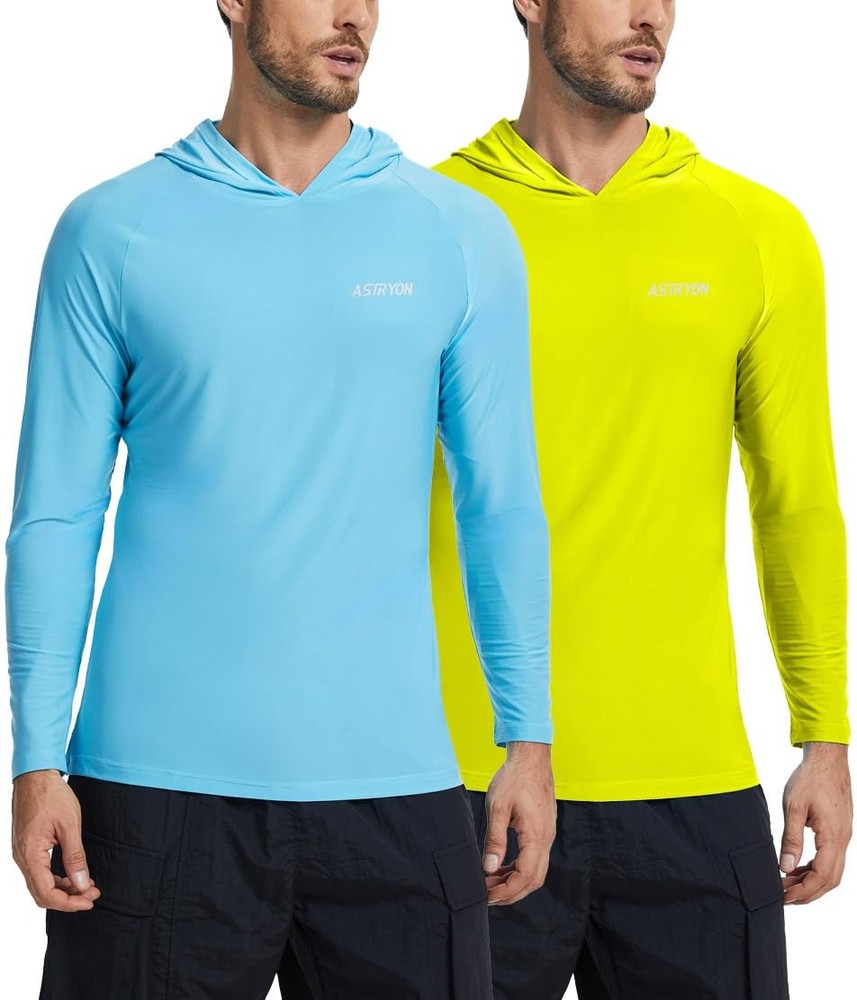 2 Pack Men’s UPF 50+ Fishing Shirts Long Sleeve UV Sun Hoodie Quick-Dry Swim ...