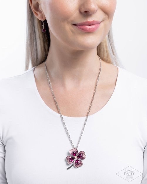 New Paparazzi Jewelry-Four Leaf Fashion Necklace-Pink Diamond-Pink