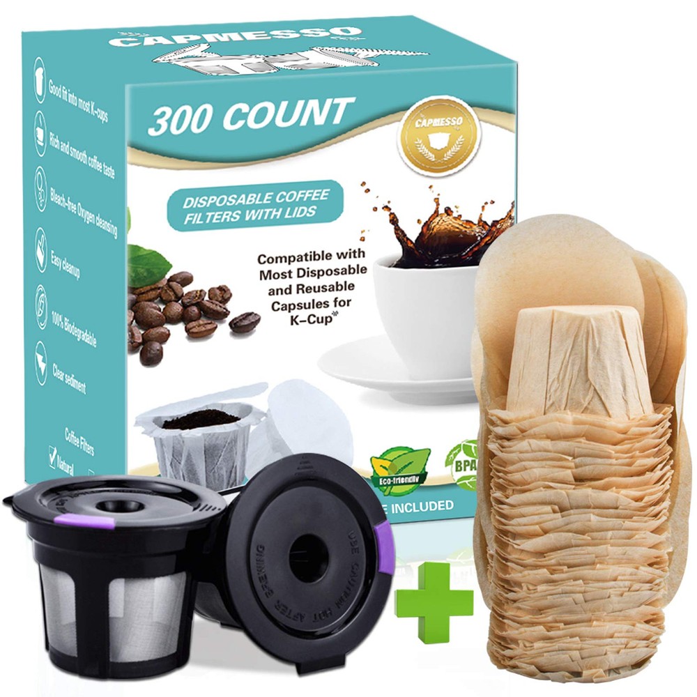 2 Reusable Keurg Cups & 300 Unbleached Keurg Coffee Pods Paper Filters with L...