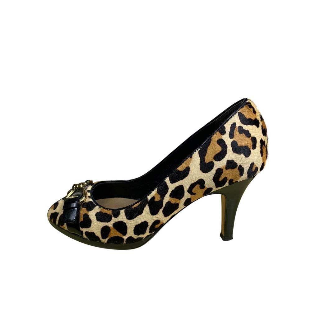 Cole Haan Calf Skin Leopard Print Peep Toe High Heel Pumps- Size 8B
