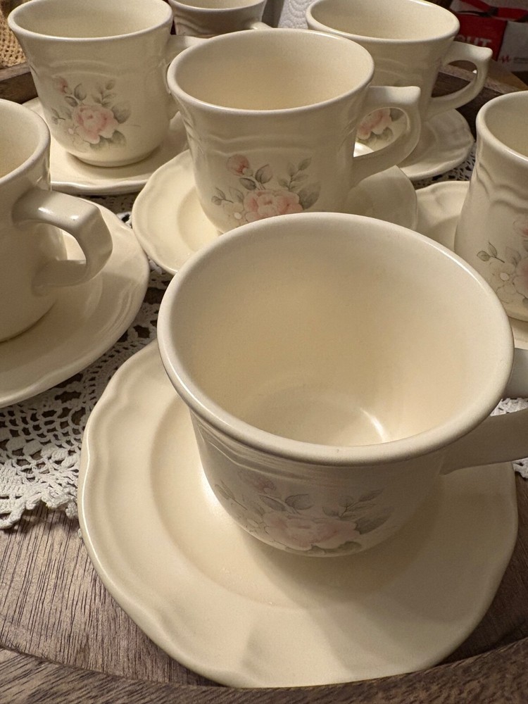 Pfaltzgraff Tea Rose 10-Piece Stoneware Mug and Saucer Set