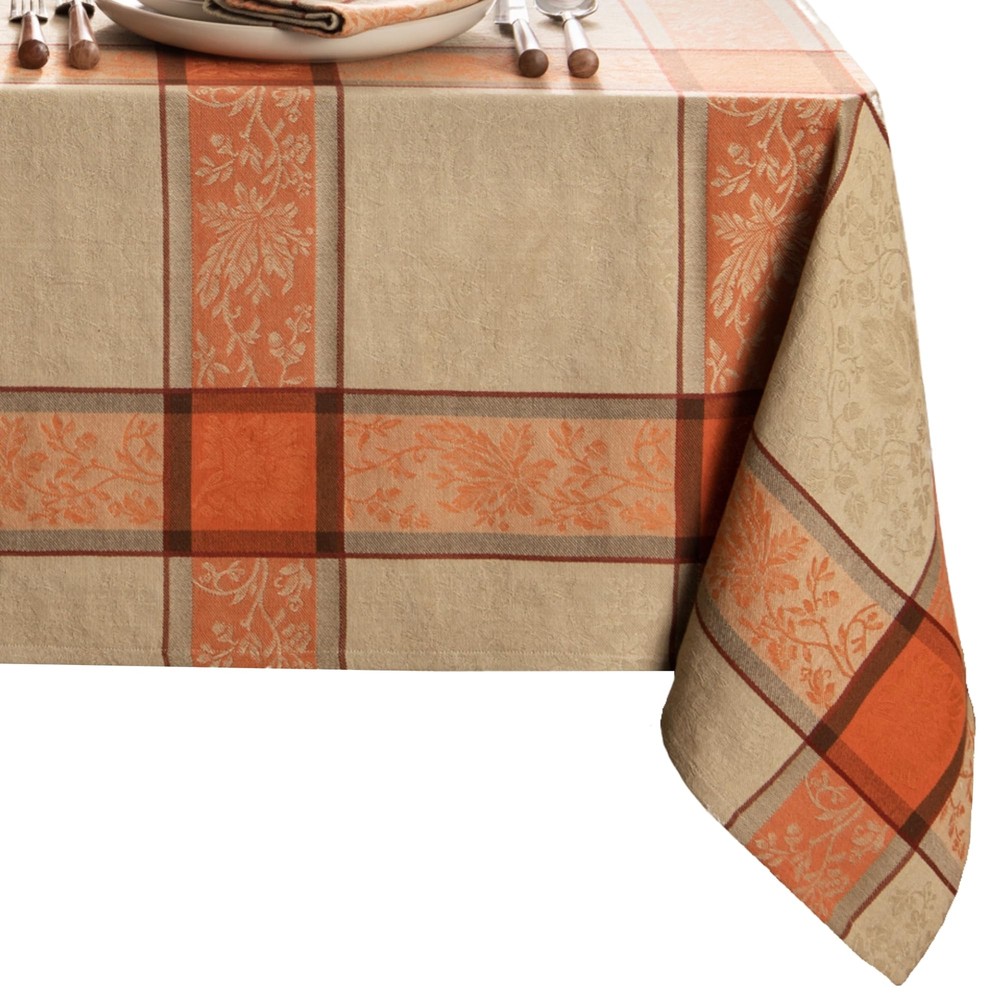Autumnal Harvest Jacquard Woven Thanksgiving Cotton Tablecloth Fall Foliage Design  