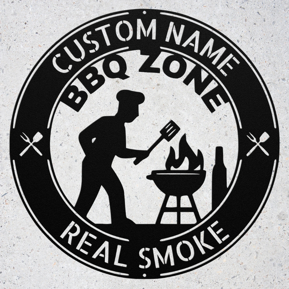 Custom BBQ Zone Metal Sign Personalized Barbecue Backyard Wall Art for Patio