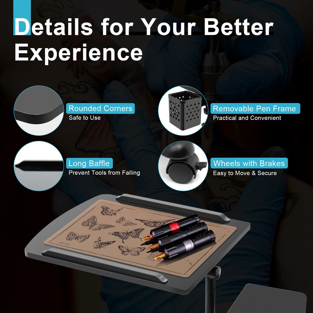 Portable Mobile Tattoo Work Station Arm Rest Stand Desk Table Workbench Tray NEW