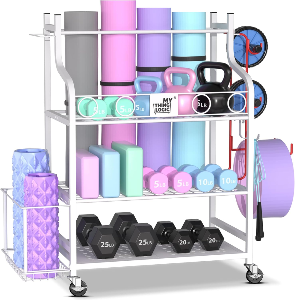 Yoga Mat and Home Gym Storage Rack for Dumbbells Kettlebells Foam Rollers