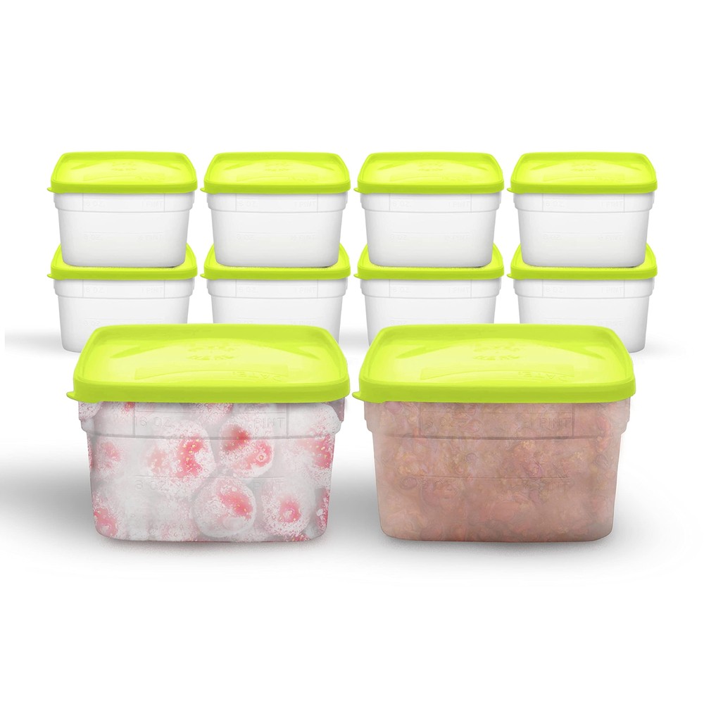 10-Pack 1 Pint Freezer Containers with Lids - Reusable USA-Made Food Storage