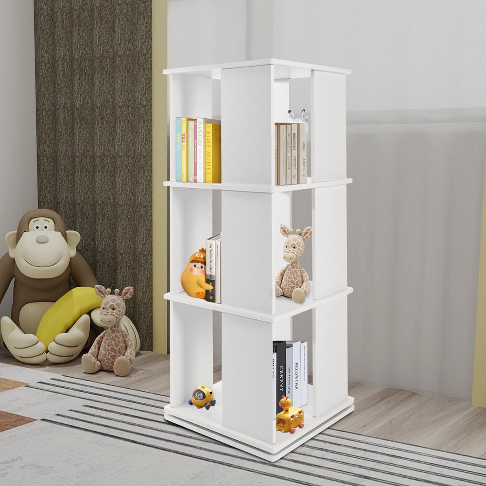 3 Tier 360° Rotating Wood Bookcase Display Stand Storage Rack