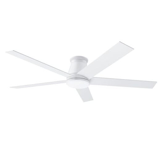 60 Inch White Flush Mount Ceiling Fan with Light 6 Speed DC Motor