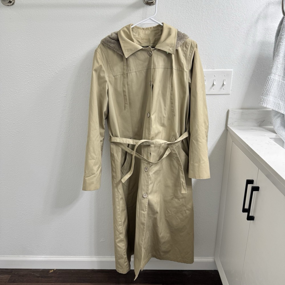 Ladies Size 14 London Fog Trench Coat with Zip Out Lining & Removable Hood