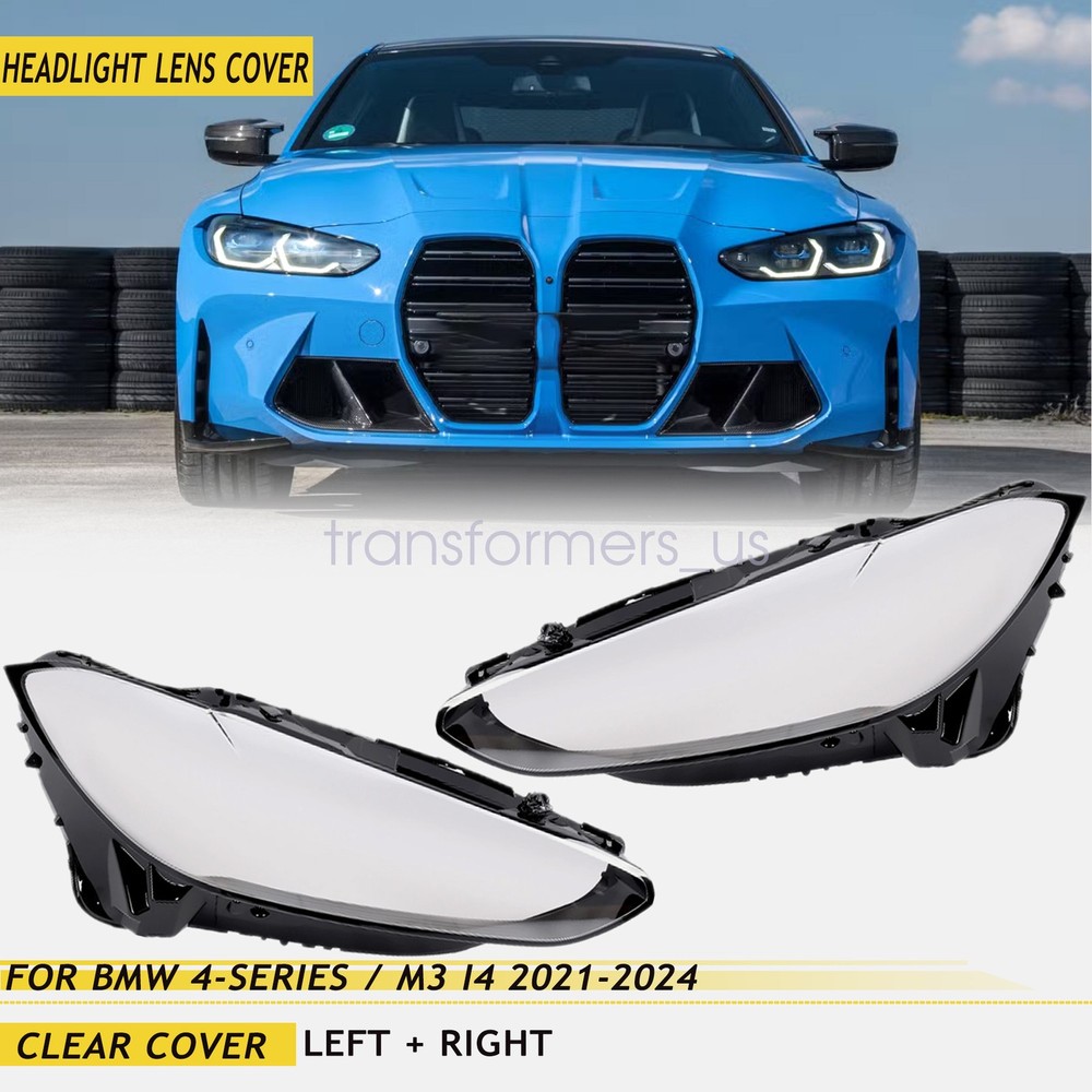 Pair For BMW 4-Series / M4 i4 2021-2024 Left & Right Headlight Lens Clear Cover