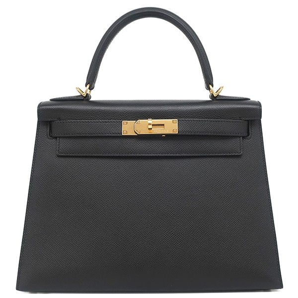 HERMES 2WAY bag Kelly 28 outer sewing Epsom  black Gold Metal Black Should