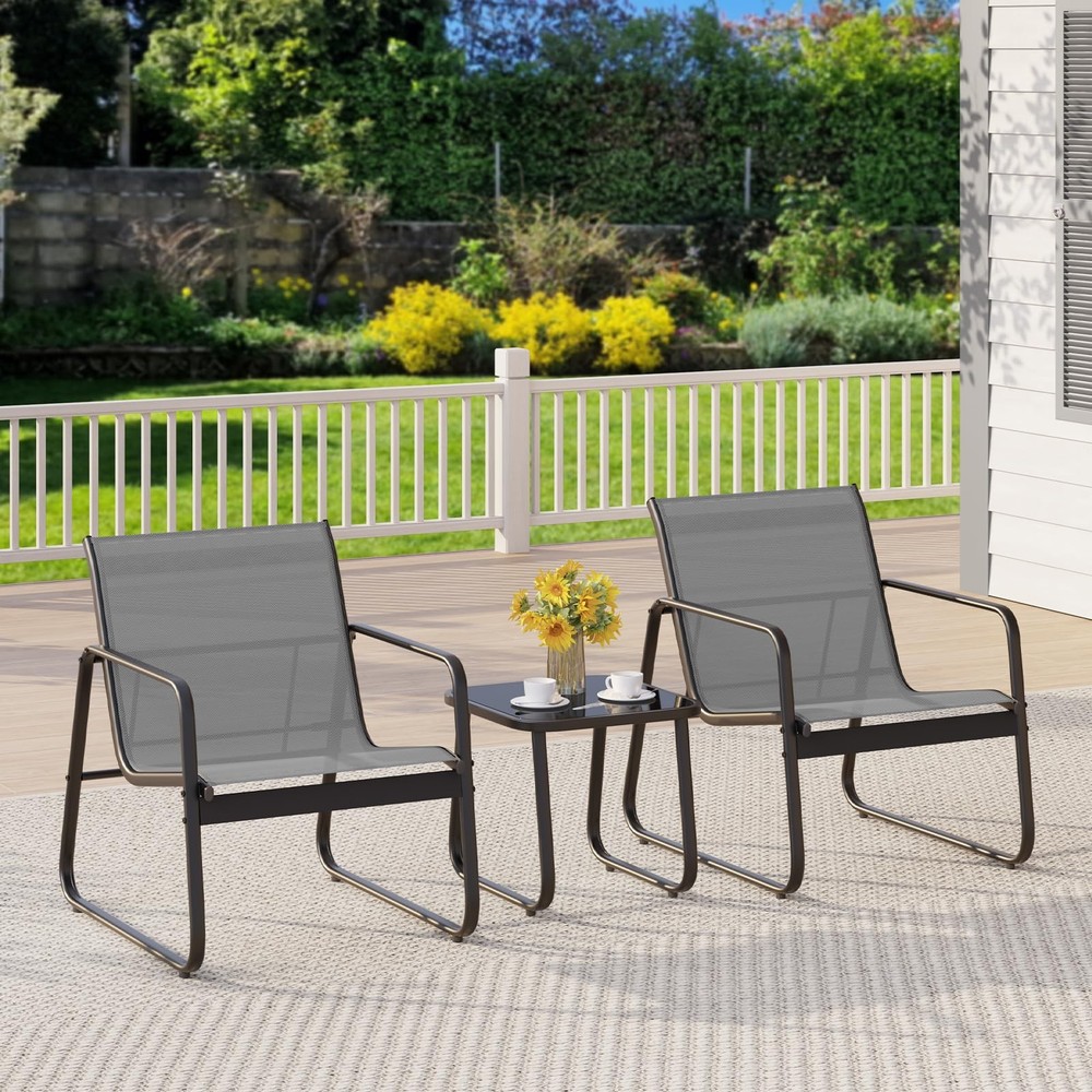 Compact 2-Piece Metal Patio Set Outdoor Bistro Table & Chairs On Sale-image