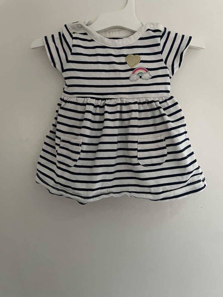 Carter's Baby Girls Rainbow Striped Cotton Short Sleeve Bodysuit Dress Navy 3M