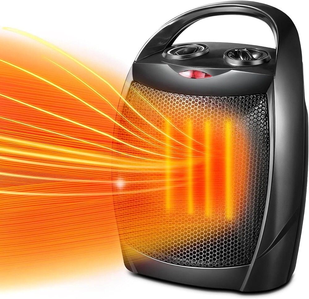 Kismile Small Electric Space Heater Ceramic Luxury Black-Built-in Handle
