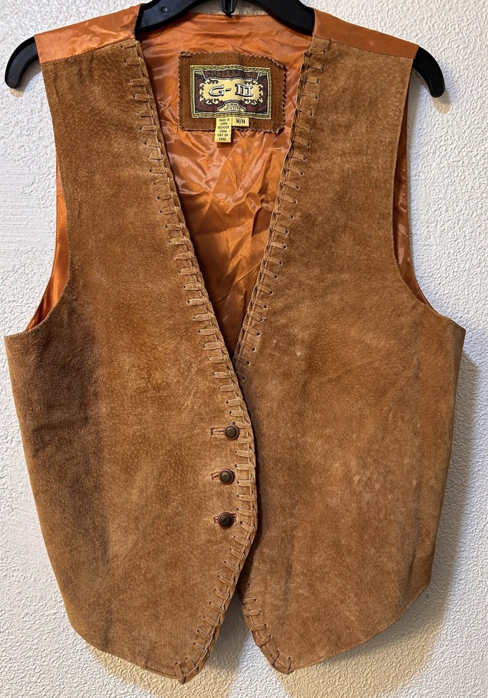 GLOBAL IDENTITY G-III Woman’s M Leather Suede Vest Rare Button Up Western