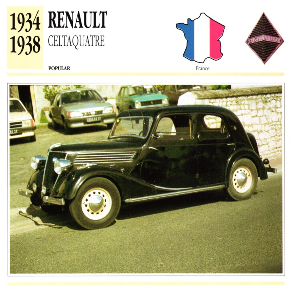 1934-1938 Renault Celtaquatre Classic Car Collectors Club Card  