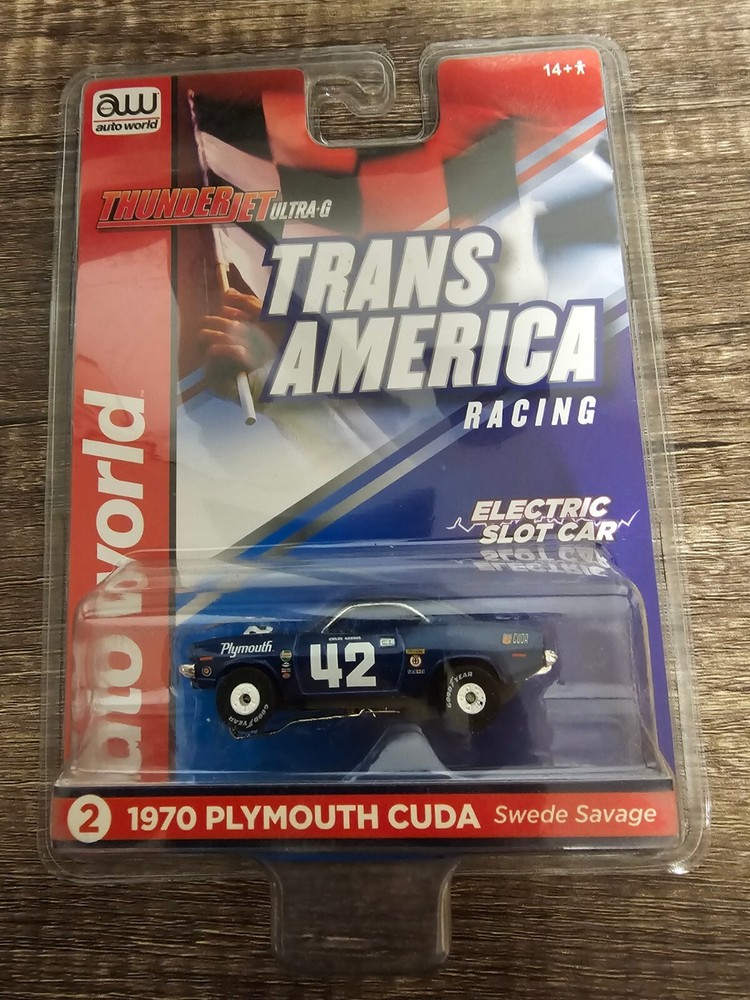 Autoworld HO Slot Car New Trans America 1970 Plymouth Cuda Swede Savage #42