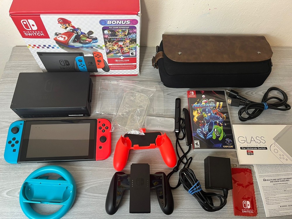 Nintendo Switch Console Bundle Lot - Mega Man + SD Card + Case + Accessories