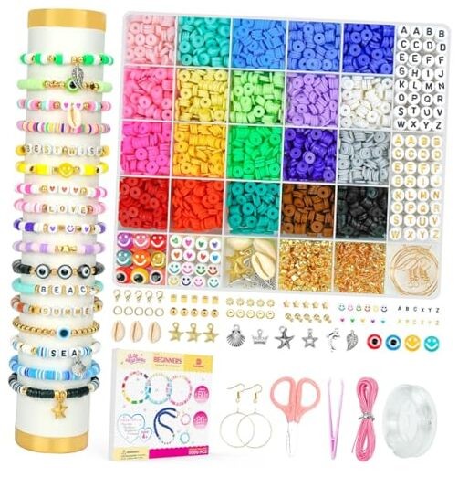 Beginner Clay Beads Bracelet Kit with 5000 Preppy Polymer Flat Beads